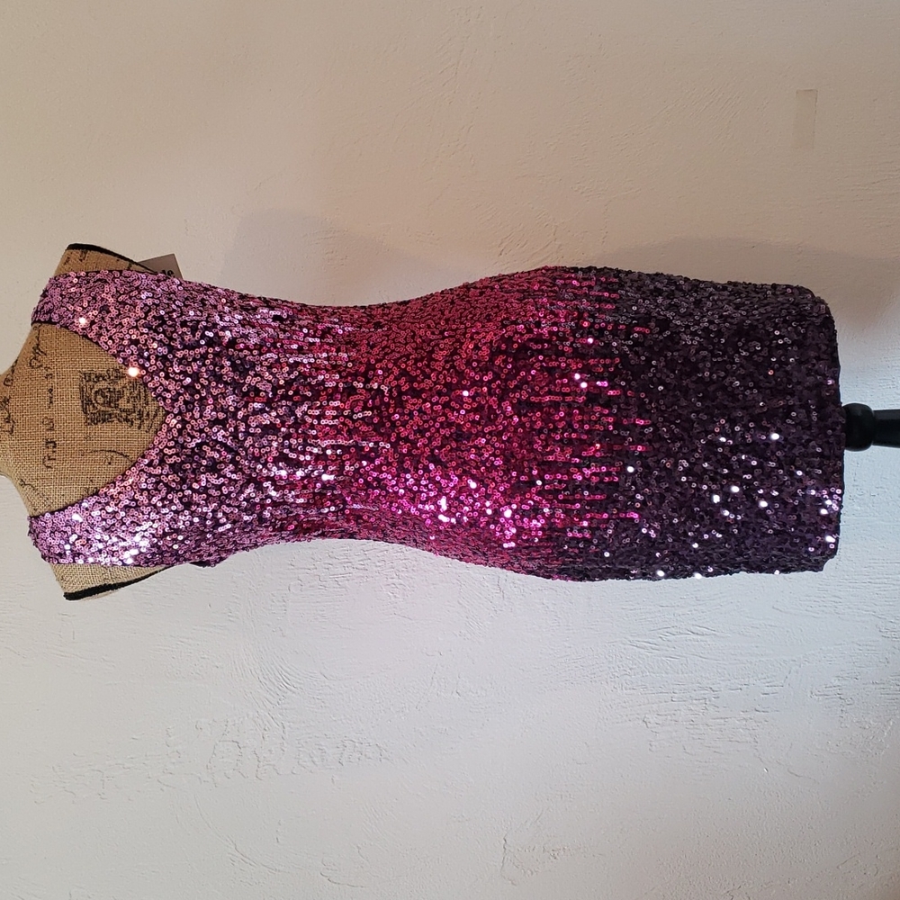 Pretty Guide purple and pink sequin dress womens size L - Picture 5 of 6